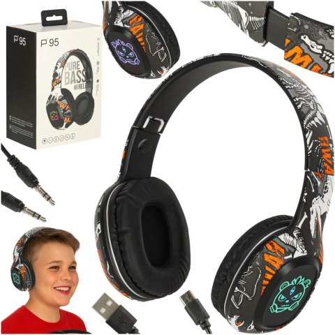 Słuchawki bezprzewodowe nauszne Bluetooth RGB Gaming Sport 200mAh czarne Kik Sp. z o. o. Sp. k.