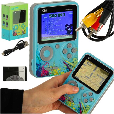 Konsola przenośna do gier mini elektroniczna retro 500 gier niebieska Kik Sp. z o. o. Sp. k.