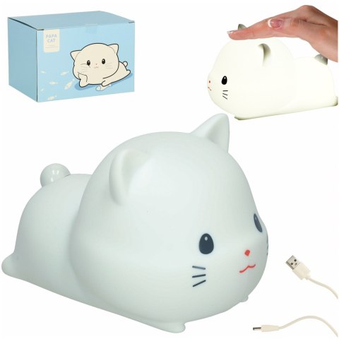 Lampka nocna dla dzieci silikonowa dotykowa miękka USB biała kotek leżący Kik Sp. z o. o. Sp. k.