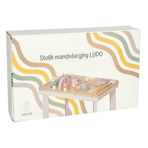 Tablica manipulacyjna LULILO LUDO stolik drewniany sensoryczny 2w1 różowy Kik Sp. z o. o. Sp. k.