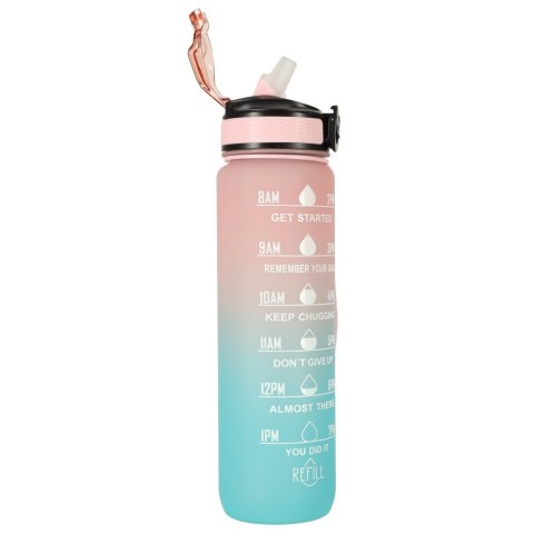 Butelka na wodę bidon ze słomką uchwytem miarką motywacyjną na siłownię BPA free Tritan 1l róż błękit Kik Sp. z o. o. Sp. k.