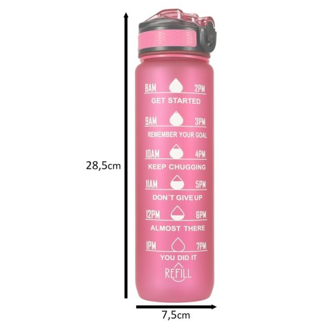 Butelka na wodę bidon ze słomką uchwytem miarką motywacyjną na siłownię BPA free Tritan 1l różowa Kik Sp. z o. o. Sp. k.