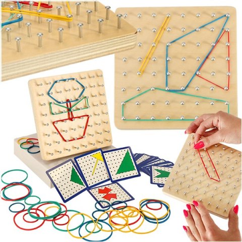 Geoboard geoplan drewniana układanka tworzenie kształtów z gumek Kik Sp. z o. o. Sp. k.