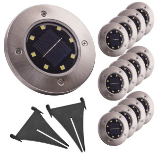 Lampy ogrodowe solarne najazdowe gruntowe czujnik zmierzchu wbijane świecący dysk 8LED 12szt. zimny biały Kik Sp. z o. o. Sp. k.