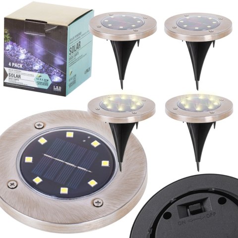 Lampy ogrodowe solarne najazdowe gruntowe czujnik zmierzchu wbijane świecący dysk 8LED 4szt. ciepły biały Kik Sp. z o. o. Sp. k.