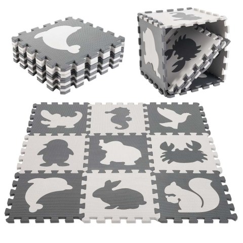 Mata edukacyjna dla dzieci piankowa puzzle szara 85 x 85 cm 9 elementów Kik Sp. z o. o. Sp. k.