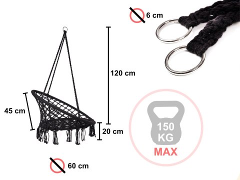Huśtawka LUARO fotel bocianie gniazdo z poduszką czarne 80cm 150kg Kik Sp. z o. o. Sp. k.