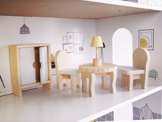 Domek dla lalek drewniany mebelki 70cm szary Kik Sp. z o. o. Sp. k.