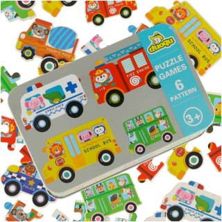 Puzzle dla dzieci układanka w puszce pojazdy 30 puzzli 6 obrazków Kik Sp. z o. o. Sp. k.