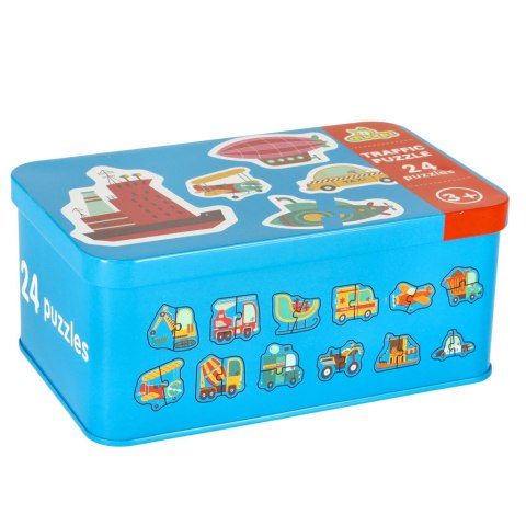 Puzzle dla dzieci układanka w puszce pojazdy 48 puzzli 24 obrazki Kik Sp. z o. o. Sp. k.