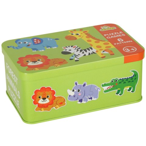 Puzzle dla dzieci układanka w puszce zwierzątka safari 25 puzzli 6 obrazków Kik Sp. z o. o. Sp. k.