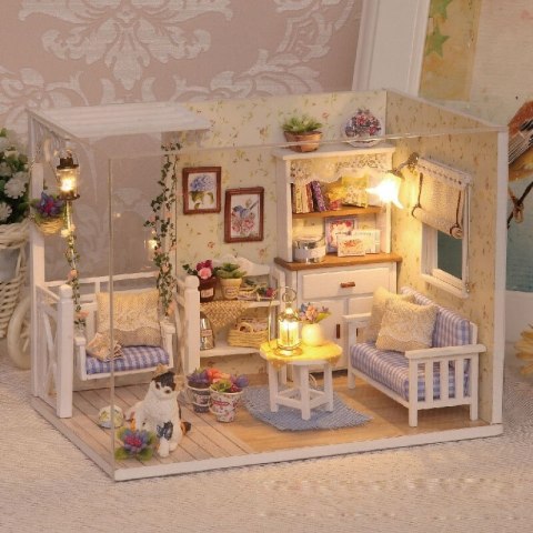 Domek dla lalek drewniany retro model DIY 3013 LED 13cm Kik Sp. z o. o. Sp. k.
