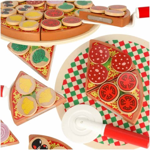 Pizza drewniany zestaw do zabawy na rzep akcesoria łopatka nóż talerz nauka krojenia 20cm Kik Sp. z o. o. Sp. k.