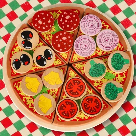 Pizza drewniany zestaw do zabawy na rzep akcesoria łopatka nóż talerz nauka krojenia 20cm Kik Sp. z o. o. Sp. k.