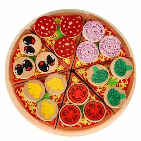 Pizza drewniany zestaw do zabawy na rzep akcesoria łopatka nóż talerz nauka krojenia 20cm Kik Sp. z o. o. Sp. k.