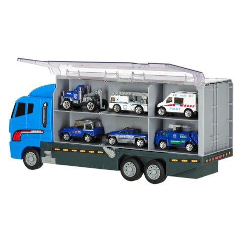Transporter ciężarówka TIR wyrzutnia + metalowe auta policja Kik Sp. z o. o. Sp. k.