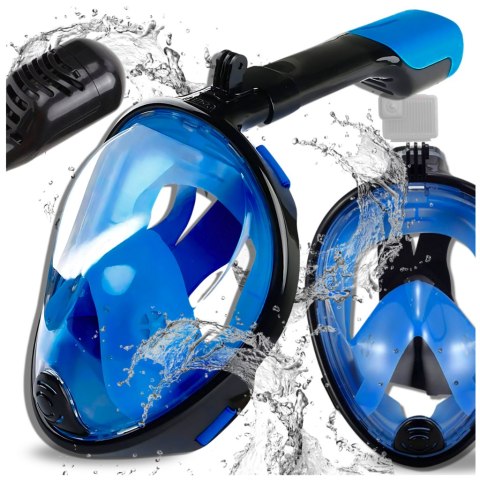 Maska do Nurkowania Pełnotwarzowa L/XL Składana do Pływania Snorkelingu CZARNO NIEBIESKA