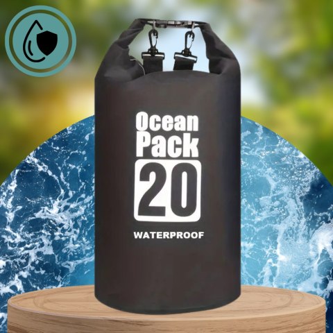 WOREK WODOODPORNY WODOSZCZELNY KAJAK TORBA PLECAK TURYSTYCZNY 20L CZARNY