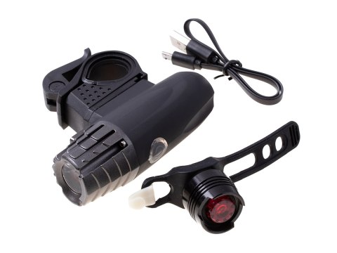 Zestaw Latarka na rower z USB + czerwona lampka stopu HaloFuture