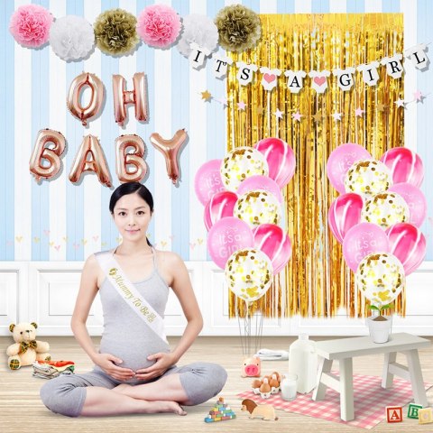 Zestaw balonów i rekwizytów na Baby Shower- "IT'S A GIRL" HaloFuture