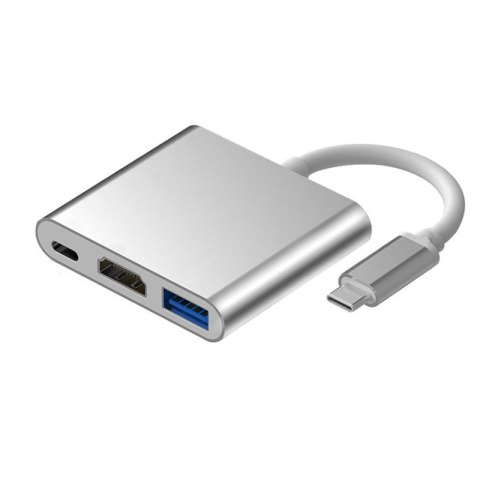 Adapter aluminiowy HUB 3w1 USB-C na HDMI 4K, USB 3.1, USB-C - srebrny HaloFuture