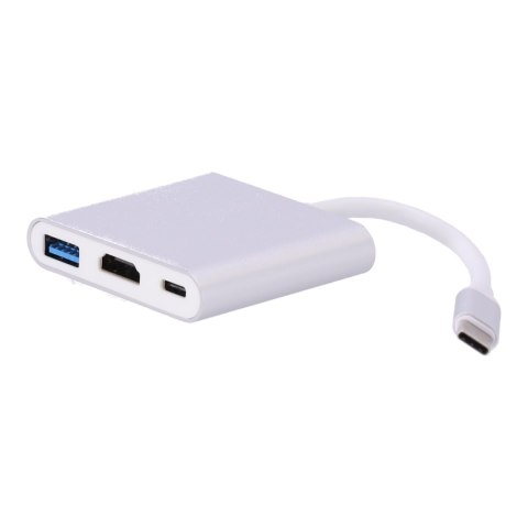 Adapter aluminiowy HUB 3w1 USB-C na HDMI 4K, USB 3.1, USB-C - srebrny HaloFuture