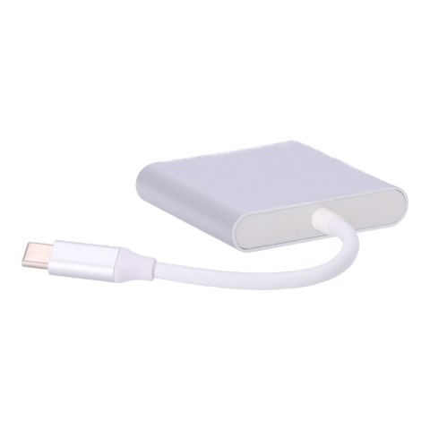 Adapter aluminiowy HUB 3w1 USB-C na HDMI 4K, USB 3.1, USB-C - srebrny HaloFuture