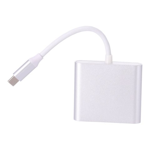 Adapter aluminiowy HUB 3w1 USB-C na HDMI 4K, USB 3.1, USB-C - srebrny HaloFuture