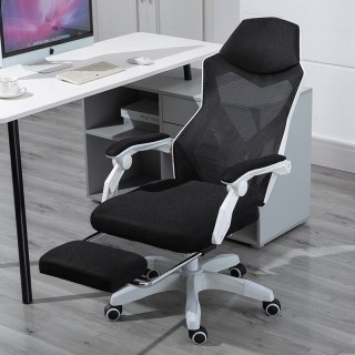Ergonomiczny, obrotowy fotel biurowy, krzesło z zagłówkiem i podnóżkiem - biały HaloFuture