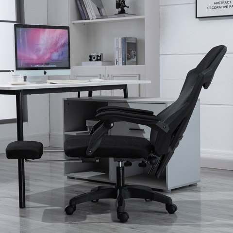 Ergonomiczny, obrotowy fotel biurowy, krzesło z zagłówkiem i podnóżkiem - czarny HaloFuture