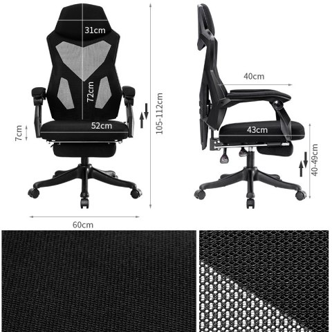 Ergonomiczny, obrotowy fotel biurowy, krzesło z zagłówkiem i podnóżkiem - czarny HaloFuture