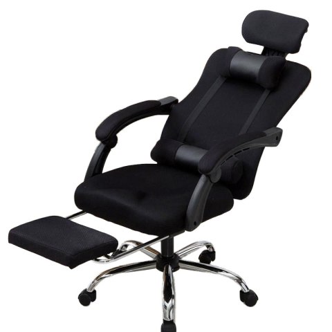 Ergonomiczny, obrotowy fotel z podnóżkiem i zagłówkiem, wentylacja - czarny HaloFuture