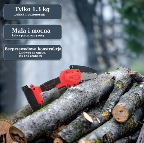 Akumulatorowa mini piła łańcuchowa HEDO - kompaktowa, czerwona, 2 akumulatory w zestawie HaloFuture