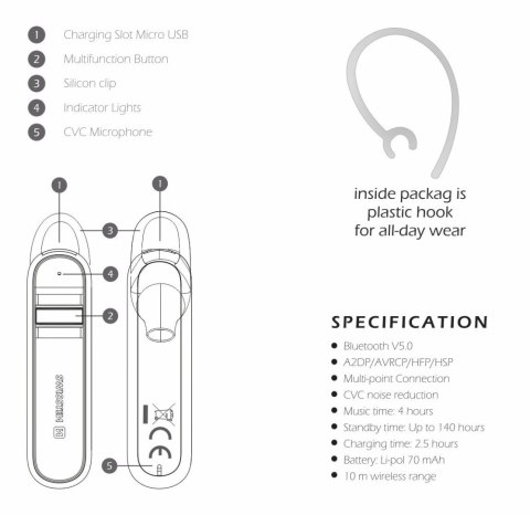 Słuchawka bluetooth do rozmów Headset Swissten Caller - biała GAMACZ. CZ s.r.o.