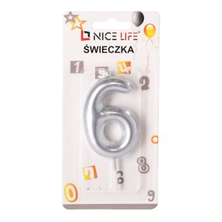 Świeczka na tort urodzinowa 6 - srebrna LOVE LIFE Sp. z.o.o