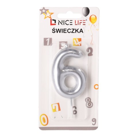 Świeczka na tort urodzinowa 6 - srebrna LOVE LIFE Sp. z.o.o