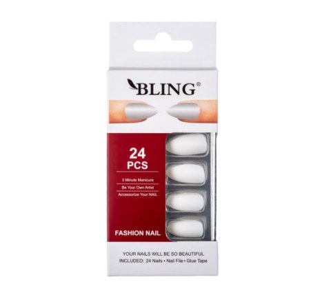Sztuczne paznokcie, Tipsy BLING Fashion Nail (24 szt.) - białe, matowe BougiGroup bv