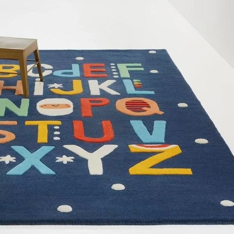 Dywan, mata do raczkowania dla dzieci, 140 x 80 cm, Alfabet, granatowy HaloFuture