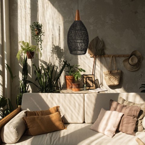 Rustykalna rattanowa lampa wisząca - 25cm (czarny kolor) HaloFuture