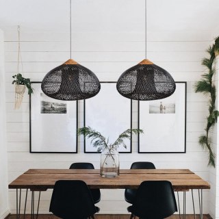 Sufitowa naturalna lampa rattanowa wisząca - 40cm - czarna HaloFuture