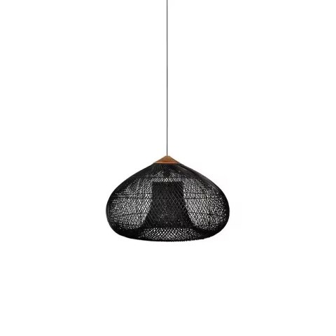 Sufitowa naturalna lampa rattanowa wisząca - 50 cm - czarna HaloFuture