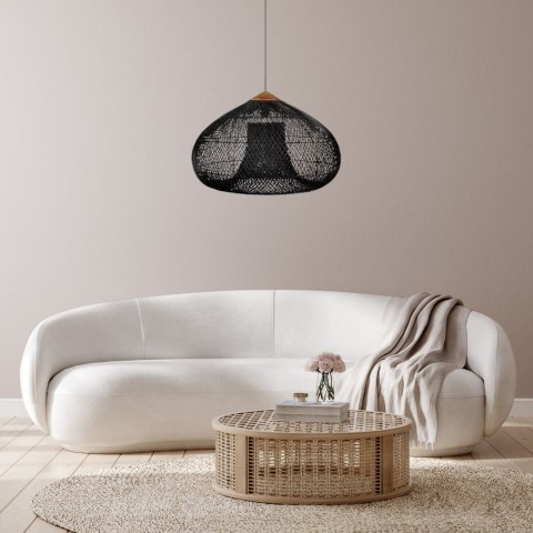 Sufitowa naturalna lampa rattanowa wisząca - 50 cm - czarna HaloFuture