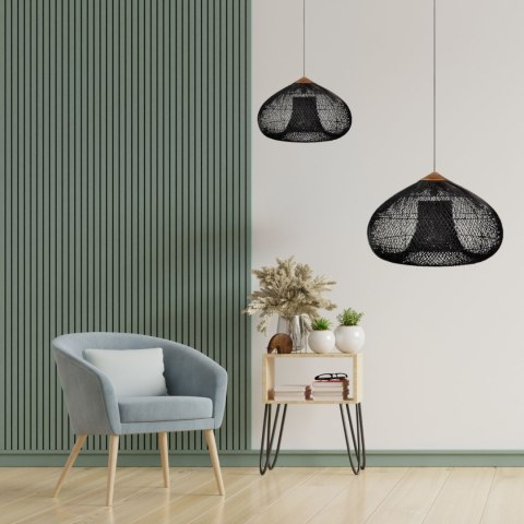 Sufitowa naturalna lampa rattanowa wisząca - 50 cm - czarna HaloFuture