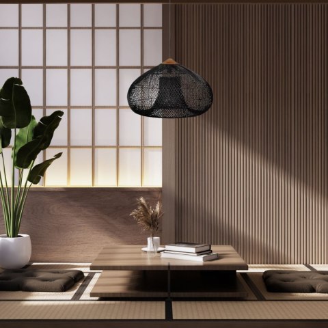 Sufitowa naturalna lampa rattanowa wisząca - 50 cm - czarna HaloFuture