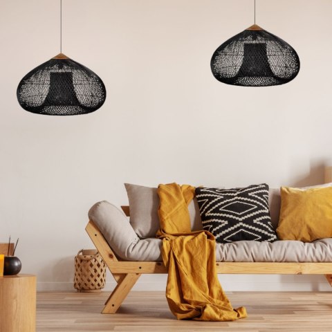 Sufitowa naturalna lampa rattanowa wisząca - 50 cm - czarna HaloFuture