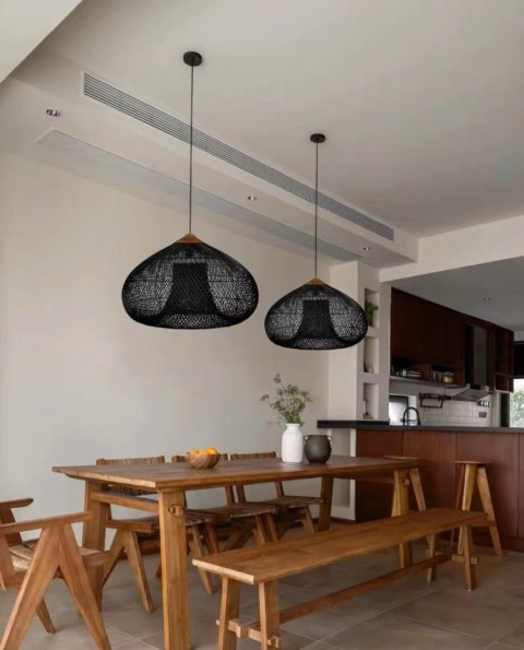 Sufitowa naturalna lampa rattanowa wisząca - 50 cm - czarna HaloFuture
