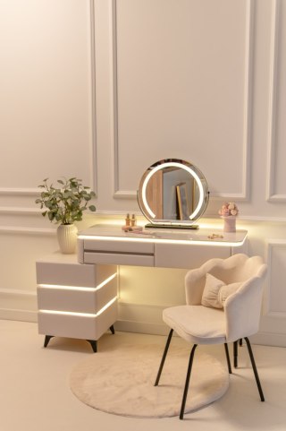 Toaletka kosmetyczna LED Marmurek/ Komplet mebli blat 80 cm Ana - kolor biały HaloFuture