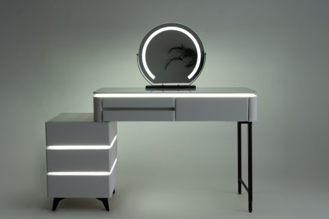 Toaletka kosmetyczna LED Marmurek/ Komplet mebli blat 80 cm Ana - kolor biały HaloFuture