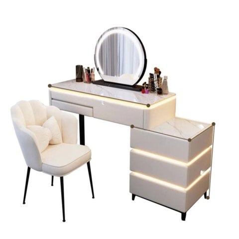 Toaletka kosmetyczna LED Marmurek/ Komplet mebli blat 80 cm Ana - kolor biały HaloFuture