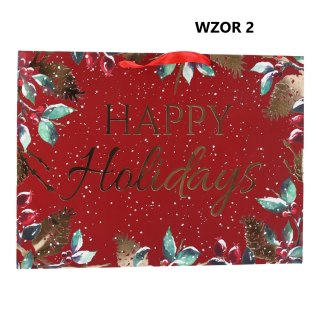 Torebka na prezent świąteczna "Happy Holidays" 42x12x31 cm Mix wzorów LOVE LIFE Sp. z.o.o